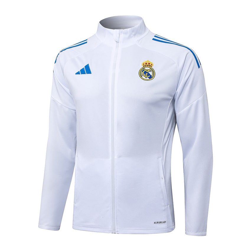 Survetement Real Madrid Veste Homme/Enfant  2025 2026 Blanc Bleu | Foot Fan