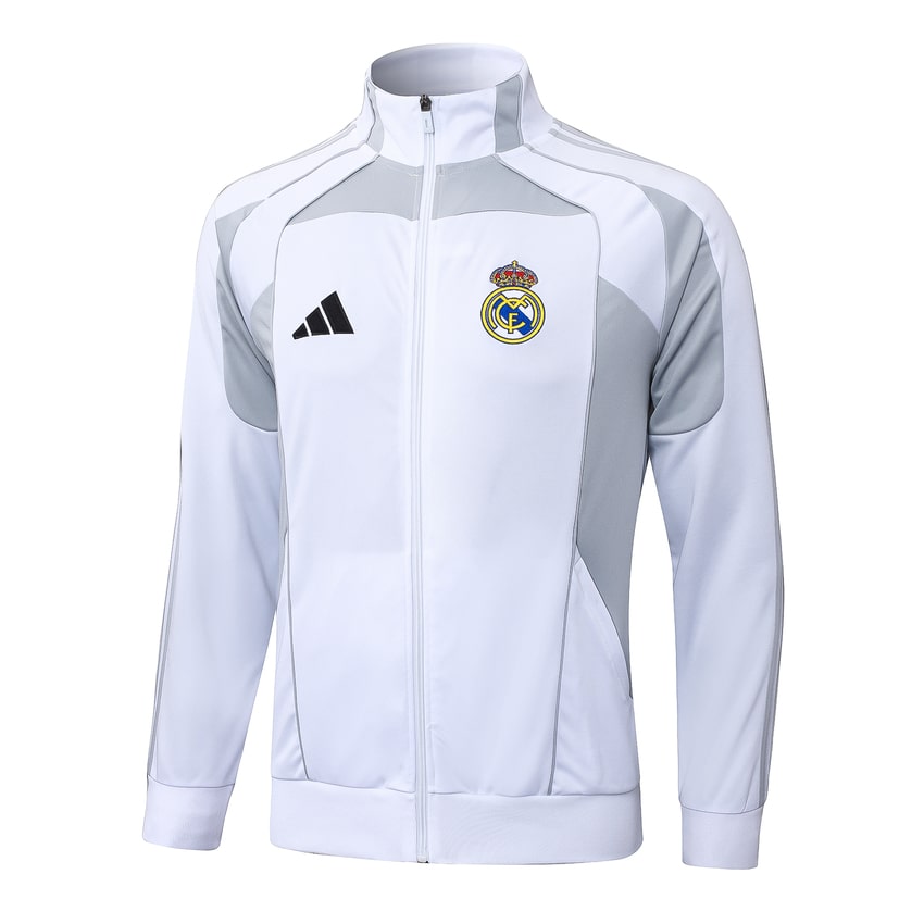 Survetement Real Madrid Veste Homme/Enfant  2025 2026 Blanc Gris | Foot Fan
